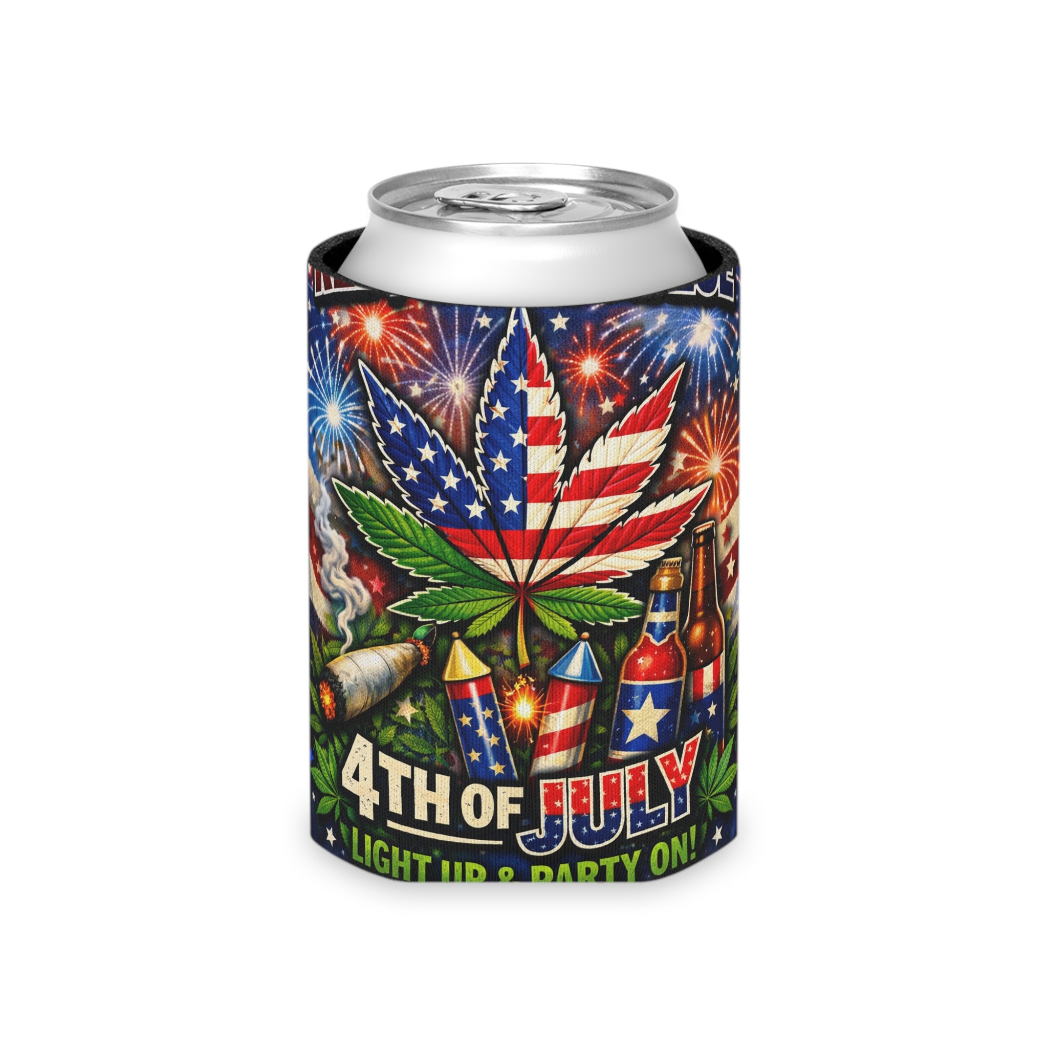 4th of July + 420 Can Cooler — Patriotic Cannabis Beverage Insulator